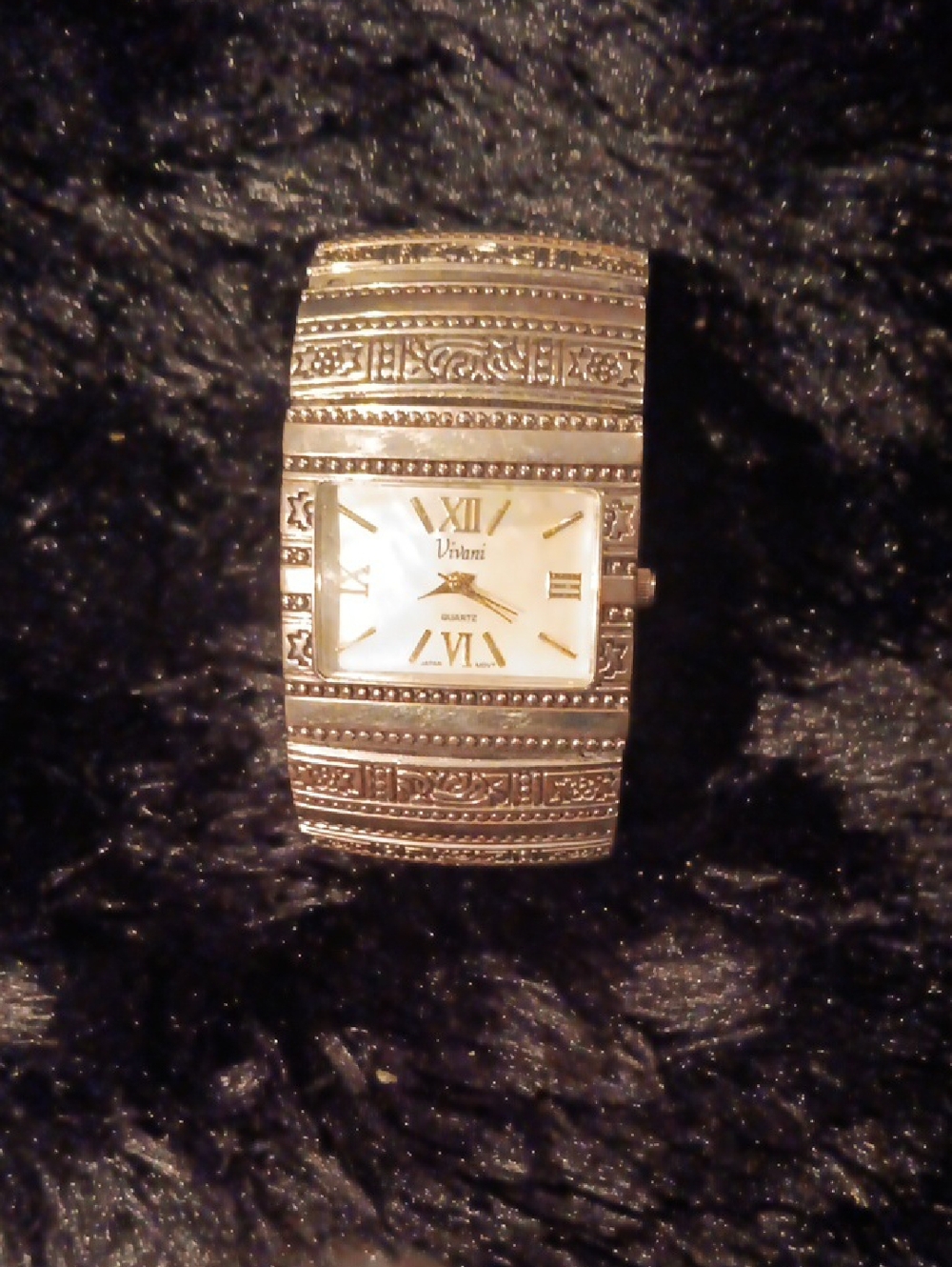 Vivani Gold-Tone Engraved Cuff Watch for Women